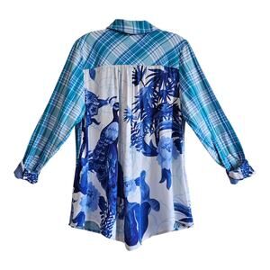 SOFT SURROUNDINGS Size S Aramie Shirt Plaid Front Peacock Back Button Up Blue 38